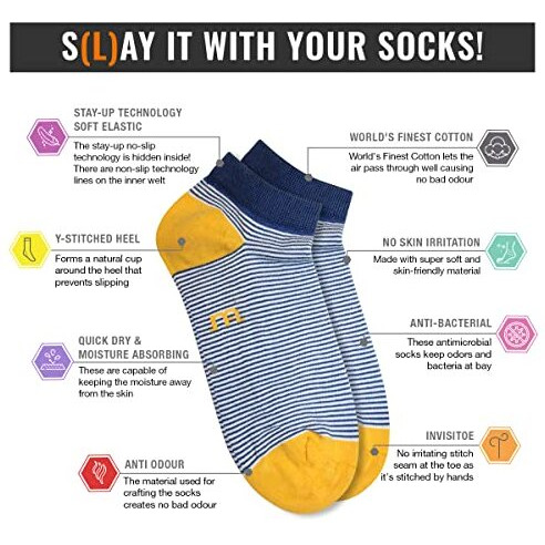 Man Arden The Sunrise Yellow Edition Designer Ankle Length Socks, Casual, Office, Egyptian Premium Cotton Quality, (1 Pair, Size Free Size, Color Yellow)