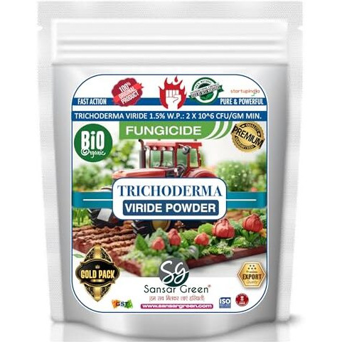 Sansar Green Trichoderma Fungicide - Viride Powder For Plants (2 X 10^8 Cfu Per Gram) Bio Fungicide - Prevents Fungal And Bacterial Diseases In Plants. (400 Gm)