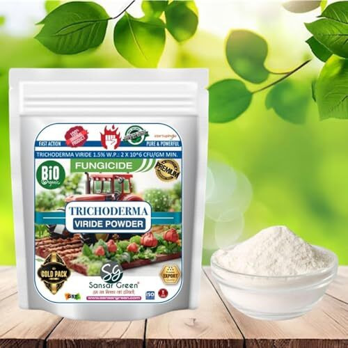 Sansar Green Trichoderma Fungicide - Viride Powder For Plants (2 X 10^8 Cfu Per Gram) Bio Fungicide - Prevents Fungal And Bacterial Diseases In Plants. (400 Gm)