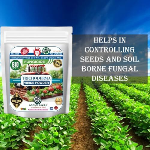 Sansar Green Trichoderma Fungicide - Viride Powder For Plants (2 X 10^8 Cfu Per Gram) Bio Fungicide - Prevents Fungal And Bacterial Diseases In Plants. (400 Gm)