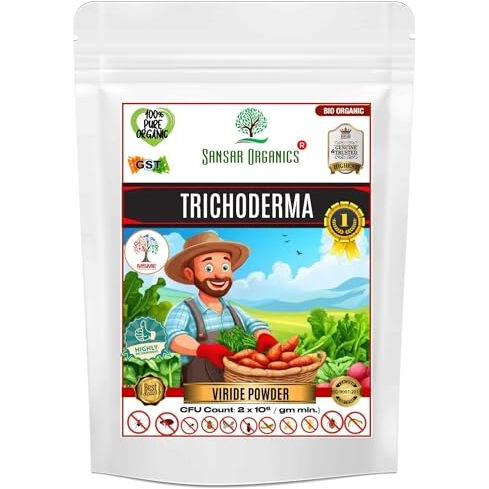 Sansar Organics Trichoderma Fungicide - Viride Powder For Plants (2 X 10^8 Cfu Per Gram) Bio Fungicide - Prevents Fungal And Bacterial Diseases In Plants. (1 Kg)