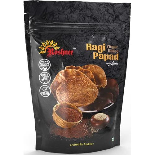 Roshnee Ragi Papads |Set Of 3 - 80 Gm X 3  240Gm | Pure Vegeterian Ragi (Nachani) Mini Papad | No Arifical Flavour,| No Artifical Colors,| Glutten Free,| No Preservatives
