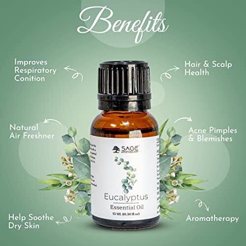 Sage Apothecary Eucalyptus Essential Oil For Helps To Hair Growth, Skin, Face, Acne Care, Aroma Diffuser, Home Fragrance - 15 Ml