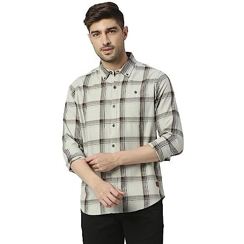 Thomas Scott Mens | Full Sleeve | Checks Printed | Regular Fit | 100% Cotton | Button Down Collar | Casual | Shirt (Light Grey_2Xl)
