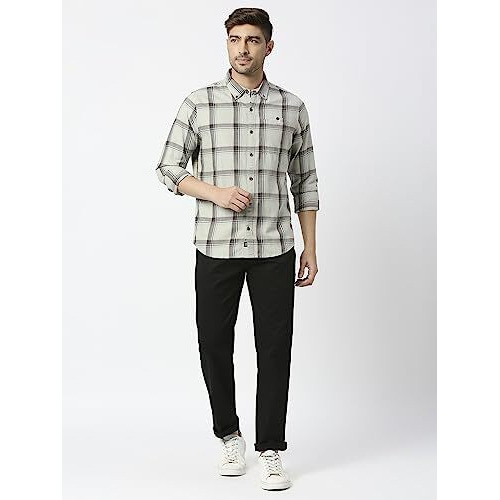 Thomas Scott Mens | Full Sleeve | Checks Printed | Regular Fit | 100% Cotton | Button Down Collar | Casual | Shirt (Light Grey_2Xl)