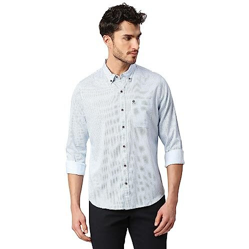 Thomas Scott Mens | Full Sleeve | Printed | Regular Fit | 100% Cotton | Spread Collar | Casual | Shirt (Cool Blue_L)