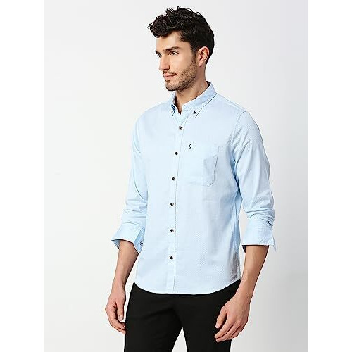 Thomas Scott Mens | Full Sleeve | Printed | Regular Fit | 100% Cotton | Spread Collar | Casual | Shirt (Cool Blue_L)