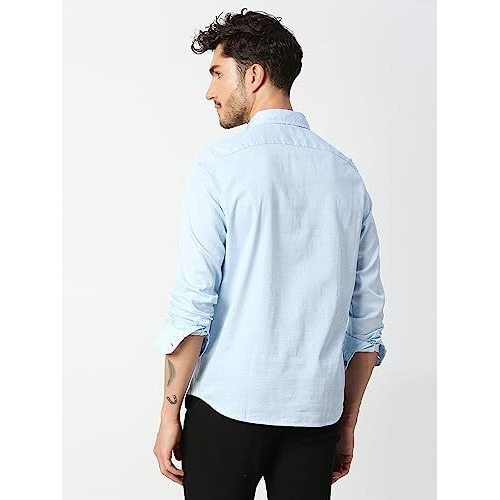 Thomas Scott Mens | Full Sleeve | Printed | Regular Fit | 100% Cotton | Spread Collar | Casual | Shirt (Cool Blue_L)
