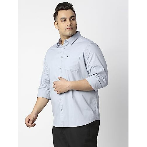Thomas Scott Mens | Full Sleeve | Solid Plain Color | Regular Fit | Plus Size | 100% Cotton | Mandarin Collar | Casual | Shirt (Grey_6Xl)