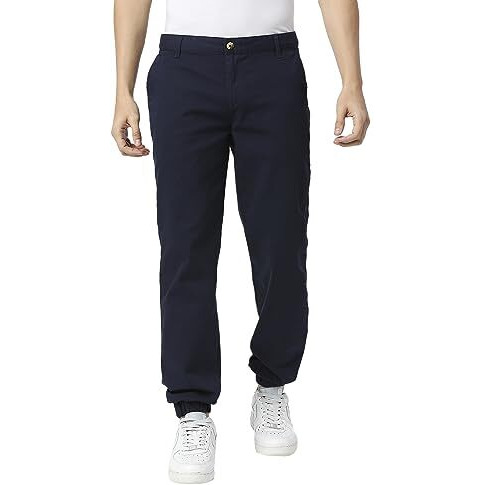 Thomas Scott Men's Solid Regular Fit Trouser Navy