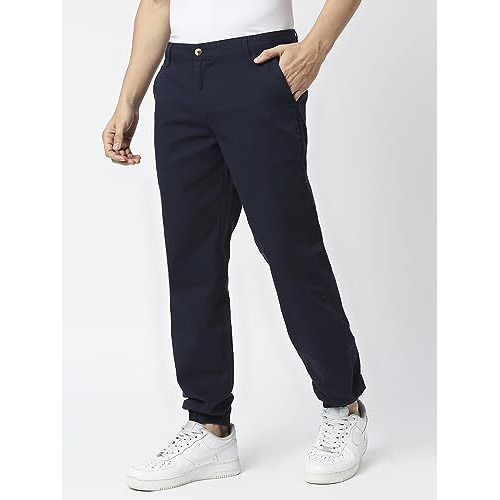 Thomas Scott Men's Solid Regular Fit Trouser Navy