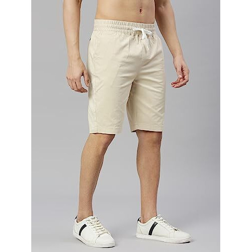 Thomas Scott Men's Solid Slim Fit Shorts Beige
