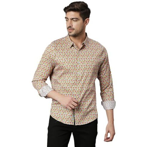 Thomas Scott Mens | Full Sleeve | Printed | Slim Fit | 100% Cotton | Spread Collar | Shirts (Grey_Xl)
