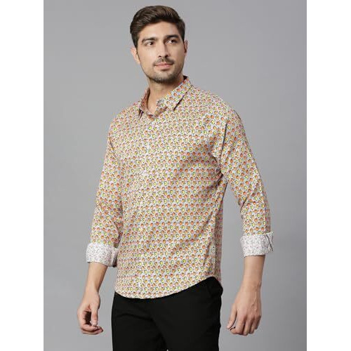 Thomas Scott Mens | Full Sleeve | Printed | Slim Fit | 100% Cotton | Spread Collar | Shirts (Grey_Xl)