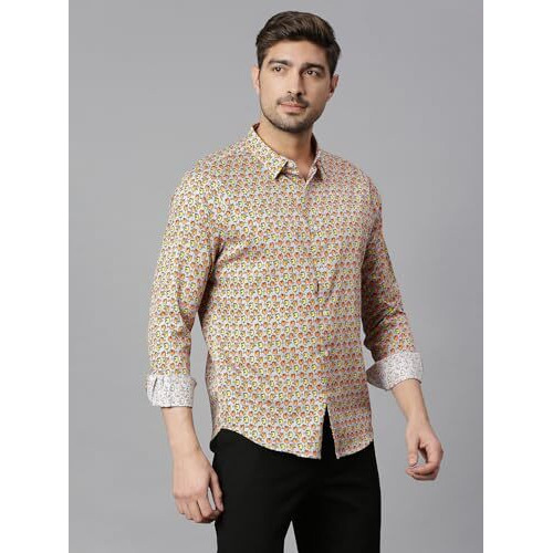 Thomas Scott Mens | Full Sleeve | Printed | Slim Fit | 100% Cotton | Spread Collar | Shirts (Grey_Xl)