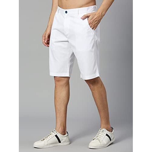 Thomas Scott Mens Solid Slim Fit 100% Cotton Shorts White