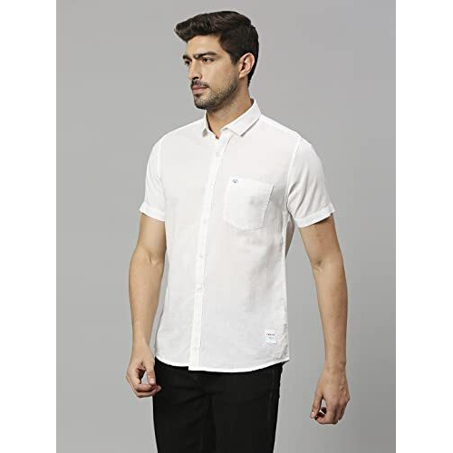 Thomas Scott Mens | Half Sleeve | Solid Plain Color | Slim Fit | Cotton Blend | Spread Collar | Casual | Shirts (White_L)