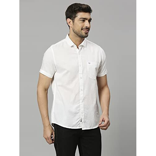 Thomas Scott Mens | Half Sleeve | Solid Plain Color | Slim Fit | Cotton Blend | Spread Collar | Casual | Shirts (White_L)