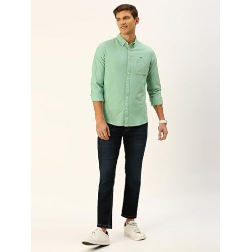 Thomas Scott Mens | Full Sleeve | Solid Plain Color | Regular Fit | 100% Cotton | Button Down Collar | Casual | Shirt (Green_S)