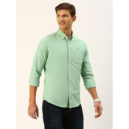 Thomas Scott Mens | Full Sleeve | Solid Plain Color | Regular Fit | 100% Cotton | Button Down Collar | Casual | Shirt (Green_S)