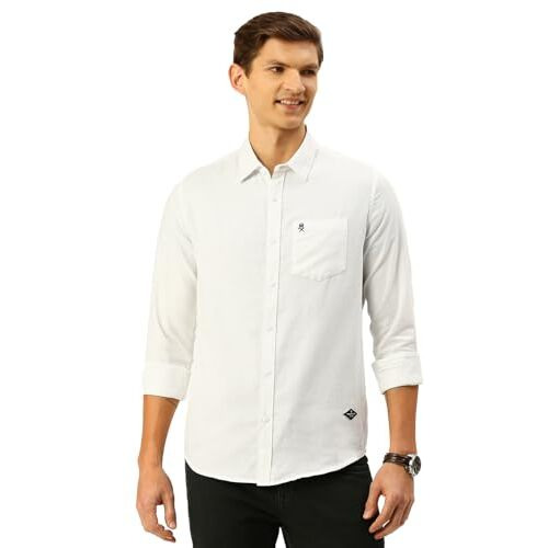 Thomas Scott Cotton Men's Solid Slim Fit Shirt (Ts1101_White Large)