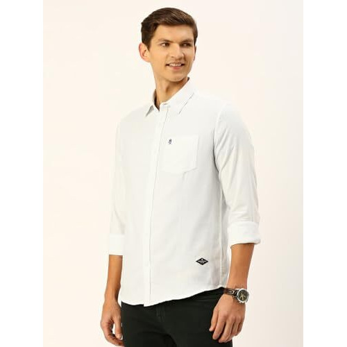 Thomas Scott Cotton Men's Solid Slim Fit Shirt (Ts1101_White Large)