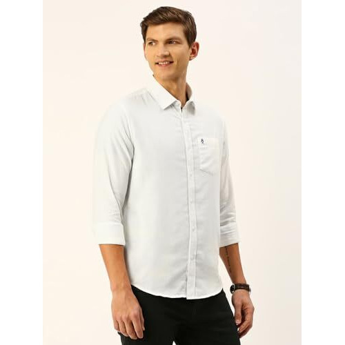 Thomas Scott Cotton Men's Solid Slim Fit Shirt (Ts1101_White Large)