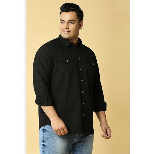 Thomas Scott Mens | Full Sleeve | Solid | Double Pockets | Regular Fit | Plus Size | 100% Cotton | Spread Collar | Casual | Shirts (Black_3Xl)