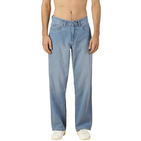 Thomas Scott Men Relaxed Fit Clean Look Light Fade Cotton Baggy Jeans (Light Blue, 30)