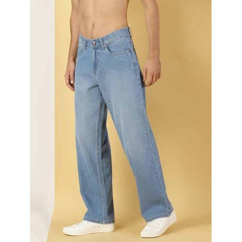 Thomas Scott Men Relaxed Fit Clean Look Light Fade Cotton Baggy Jeans (Light Blue, 30)