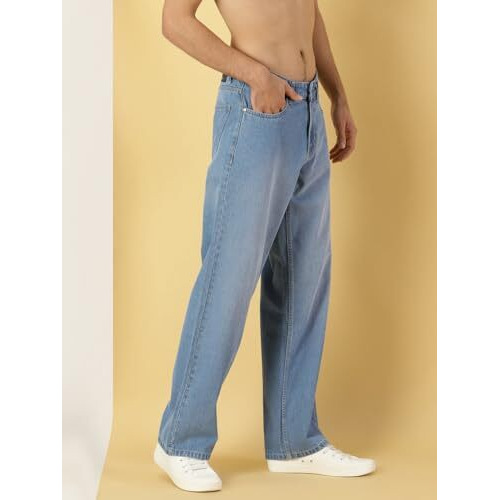 Thomas Scott Men Relaxed Fit Clean Look Light Fade Cotton Baggy Jeans (Light Blue, 30)