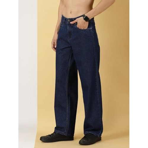 Thomas Scott Men's 100% Cotton Clean Look Baggy Jeans (Tsj078_Darkblue, 34)