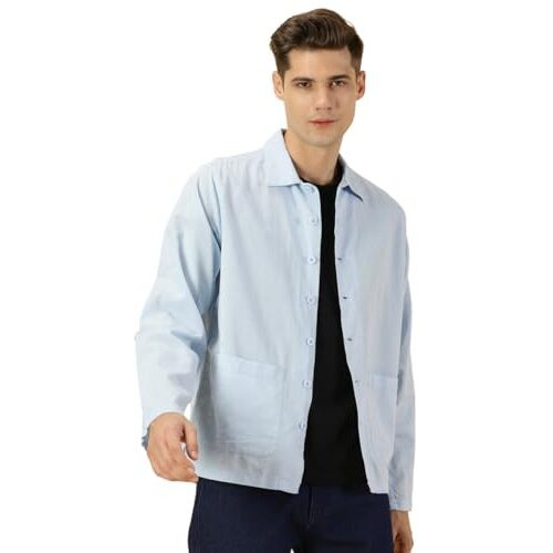 Thomas Scott Oversized Linen Double Pocket Solid Shirts For Mens Blue