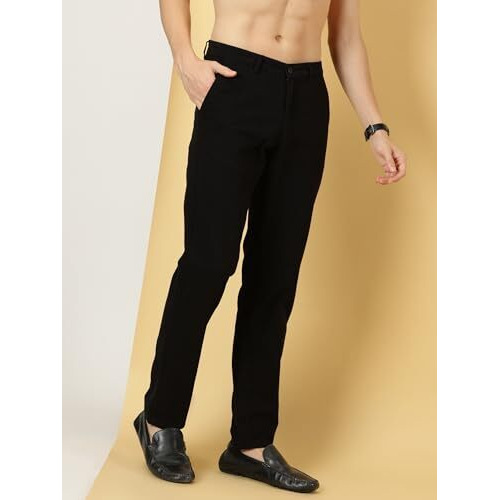 Thomas Scott Men's 100% Cotton Slim Fit Casual Chino Trouser (Black, 34)