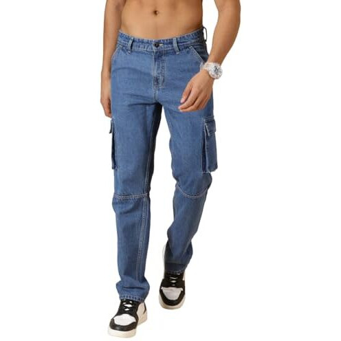 Thomas Scott Men's Relaxed Fit Cargo Jeans (Tsj085-Midblue, 36)