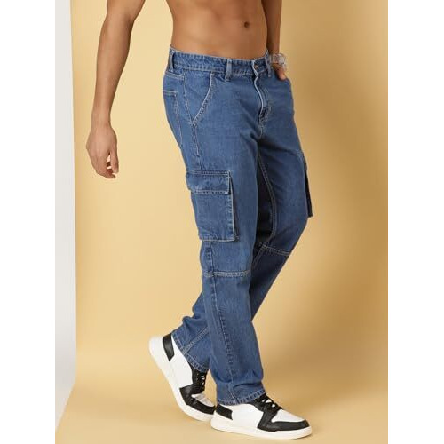 Thomas Scott Men's Relaxed Fit Cargo Jeans (Tsj085-Midblue, 36)