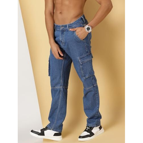 Thomas Scott Men's Relaxed Fit Cargo Jeans (Tsj085-Midblue, 36)