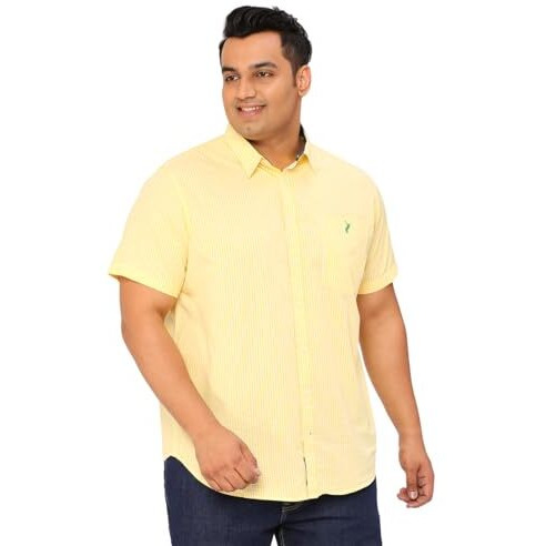 Thomas Scott Mens | Half Sleeve | Checks | Regular Fit Plus Size | 100% Cotton | Spread Collar | Casual Shirts (Available In Plus Size) (Yellow_4Xl)