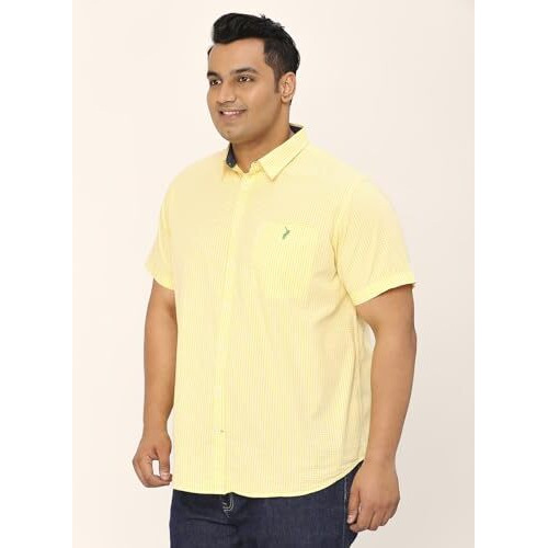 Thomas Scott Mens | Half Sleeve | Checks | Regular Fit Plus Size | 100% Cotton | Spread Collar | Casual Shirts (Available In Plus Size) (Yellow_4Xl)
