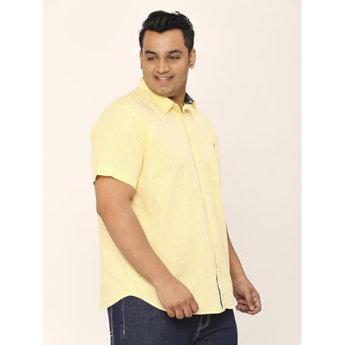 Thomas Scott Mens | Half Sleeve | Checks | Regular Fit Plus Size | 100% Cotton | Spread Collar | Casual Shirts (Available In Plus Size) (Yellow_4Xl)