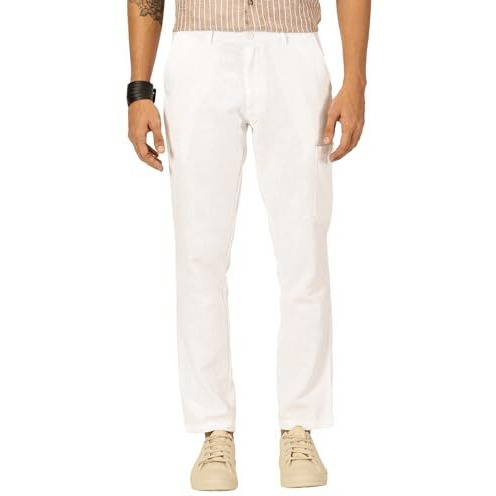 Thomas Scott Men's Linen Blend Straight Fit Chino Pants (White, 32)
