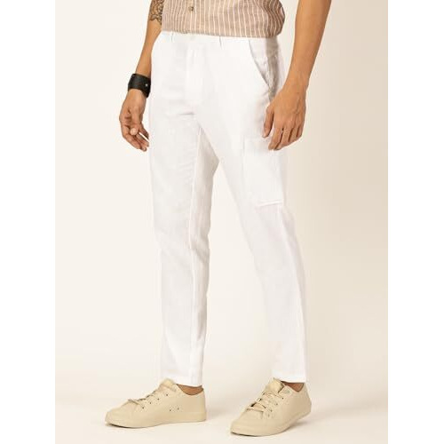 Thomas Scott Men's Linen Blend Straight Fit Chino Pants (White, 32)
