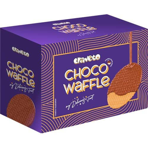 Craveto Choco Waffle Thins, Pack Of 10 (5 X 2 Boxes). Chocolate Coated Crisp Waffle Chips | 100% Vegetarian And Eggless | Indulgent Milk Chocolate Waffle Crisps