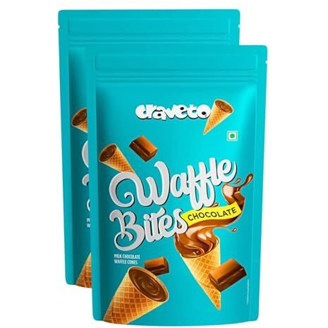 Craveto Chocolate Waffle Cones - Pack Of 2 | 200G (100G X 2) | Crunchy Mini Waffles With Chocolate Cream | Choco Filled Cones | Ice Cream Topper | 100% Eggless