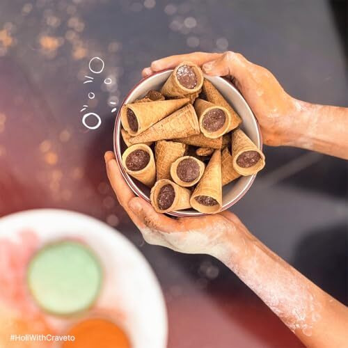 Craveto Chocolate Waffle Cones - Pack Of 2 | 200G (100G X 2) | Crunchy Mini Waffles With Chocolate Cream | Choco Filled Cones | Ice Cream Topper | 100% Eggless