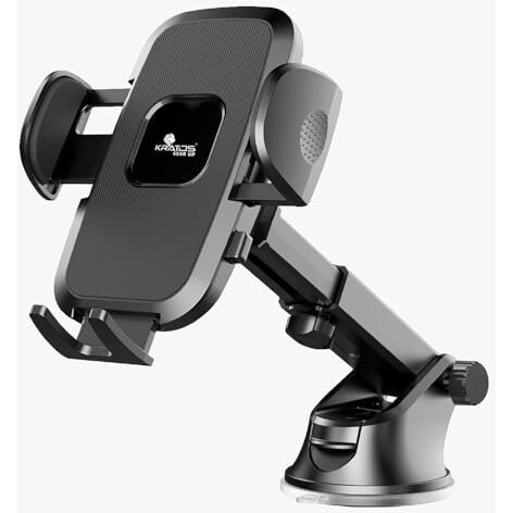 Kratos Grip X3 Premium Mobile Holder For Car With Back Button Unlocking Mechanism, Strong Suction Cup, 360 Rotatable,Car Mobile Holder For Wildshield And Dashboard, Compatible With 4 To 7" Smartphone