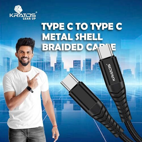 Kratos Type C To Type C Fast Charging Cable 1.2M Unbreakable Nylon Braided C To C Cable Fast Charging For, Smartphones, Tablets & Other C Type Devices, Pd Technology, 480Mbps Data Sync.