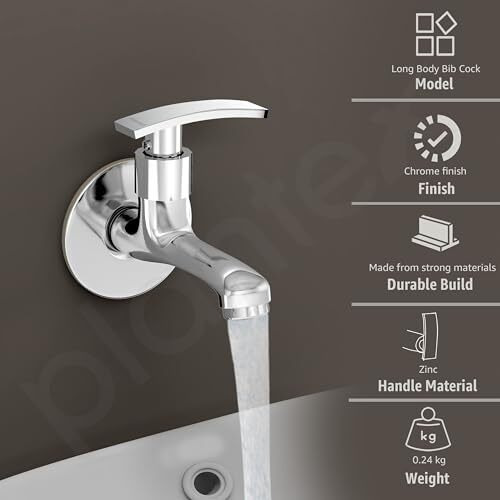 Plantex Long Body Bib Cock For Bathroom With Water Saving Aerator/Wall Mount Bibtap With Wall Flange And Teflon Tape For Bathroom (Samar-1262-Chrome Finish)