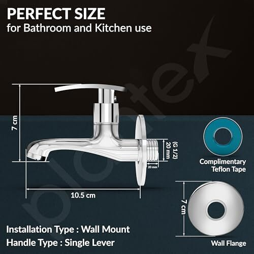 Plantex Long Body Bib Cock For Bathroom With Water Saving Aerator/Wall Mount Bibtap With Wall Flange And Teflon Tape For Bathroom (Samar-1262-Chrome Finish)