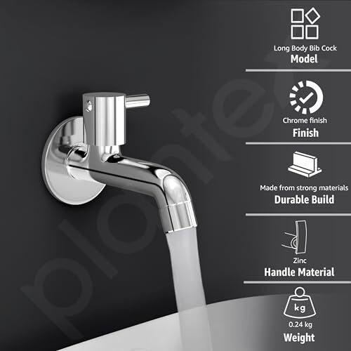 Plantex Long Body Bib Cock For Bathroom With Water Saving Aerator/Brass Spindle Bib Tap With Wall Flange And Teflon Tape For Bathroom (Mks-1272-Chrome)